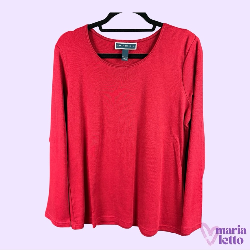 Karen Scott Long Sleeved Top Red, Large, EUC❣️